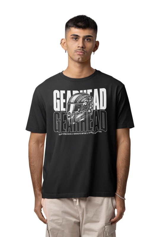 Gearhead Oversize Shirt schwarz mit Helm-Grafik, Bio-Baumwolle 200 gsm, Biker Streetwear