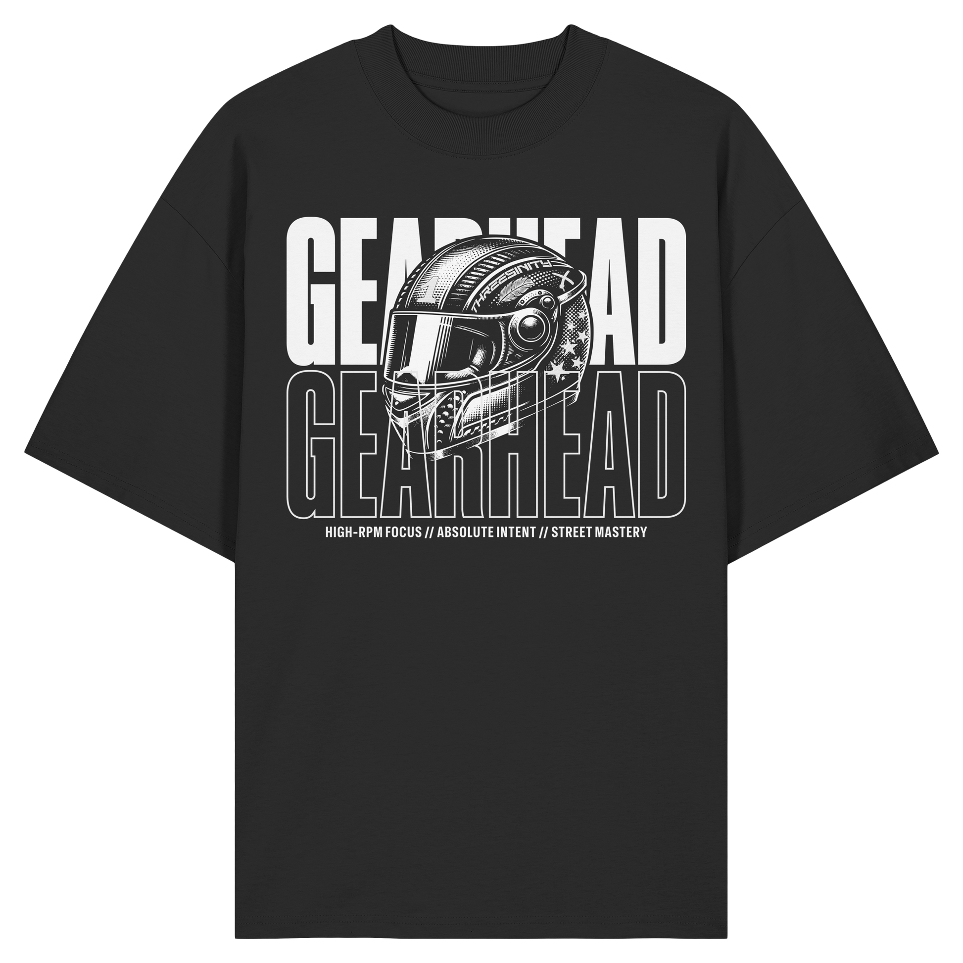 Gearhead Oversize Shirt schwarz mit Helm-Grafik, Bio-Baumwolle 200 gsm, Biker Streetwear