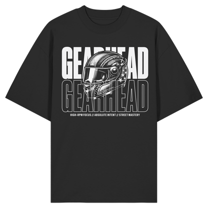 Gearhead Oversize Shirt schwarz mit Helm-Grafik, Bio-Baumwolle 200 gsm, Biker Streetwear