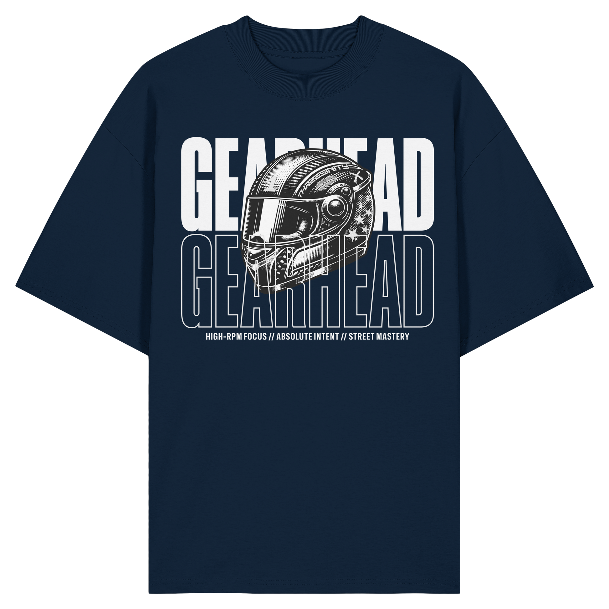 Gearhead Oversize Shirt french navy mit Helm-Grafik, Bio-Baumwolle 200 gsm, Biker Streetwear
