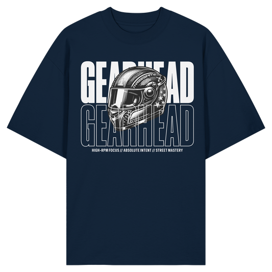 Gearhead Oversize Shirt french navy mit Helm-Grafik, Bio-Baumwolle 200 gsm, Biker Streetwear